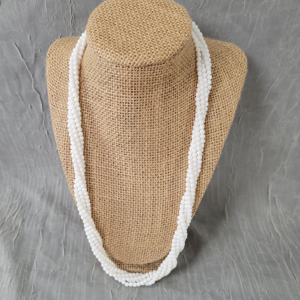 Napier Bead Necklace Womens White 4-Strand Twisted Acrylic Gold Tone 24in